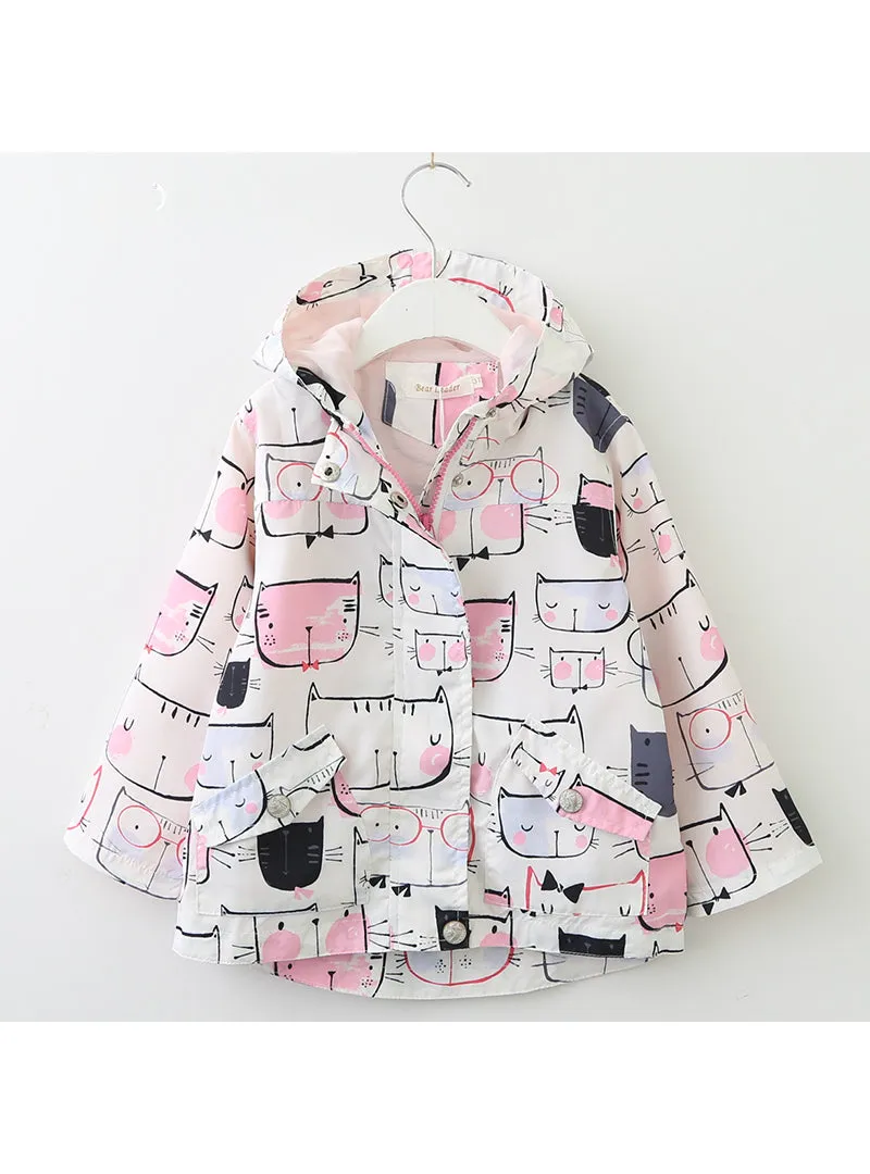 Cartoon Cat Outerwear Hooded Kids Clothes