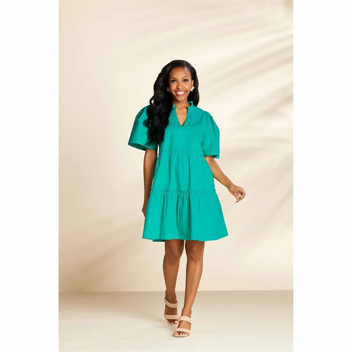 Elegant Tiered Green Watson Dress - Perfect for Casual and Formal Occasions