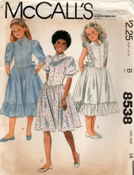 McCall's 8538 Teen Girls Puff Sleeved Drop Waisted Dress 1980s Vintage Sewing Pattern Size 14 UNCUT Factory Folded