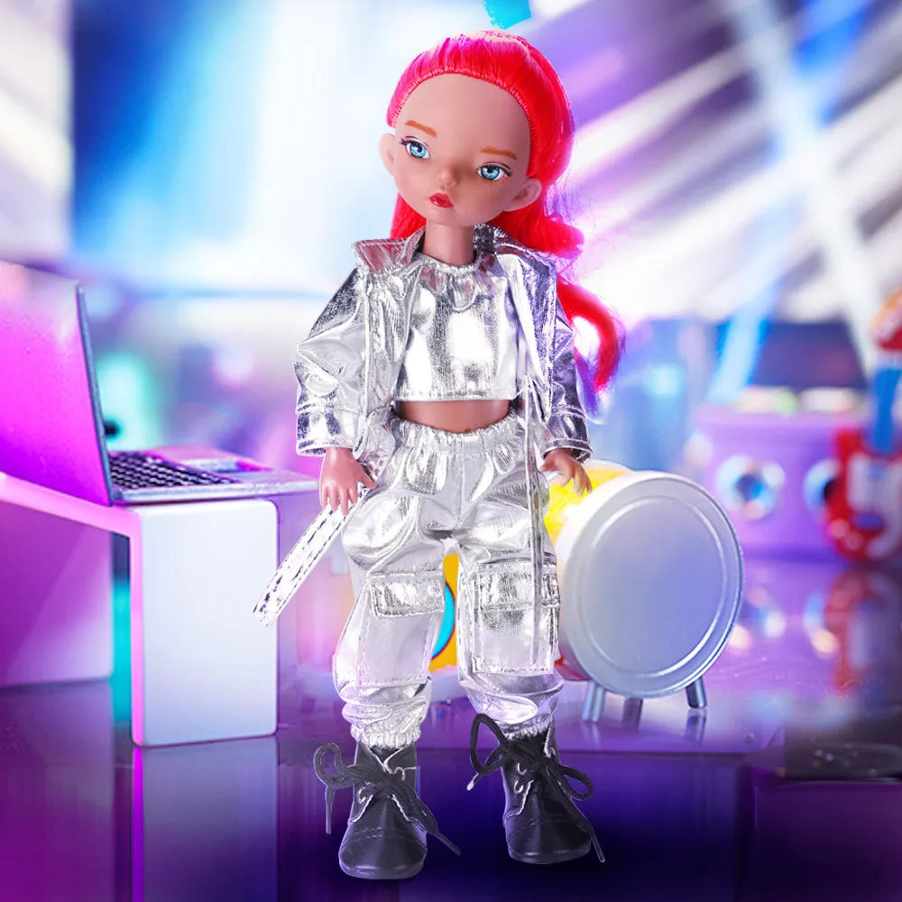 QUEBAN Doll by Beitz-Poseable Fashion Doll with Silver Jacket & Red Hair, A Pair of Designer Recommended Interchangeable Hand ,Great Gift for Kids 6-12 Years Old and Collectors– 11 ½ Inches
