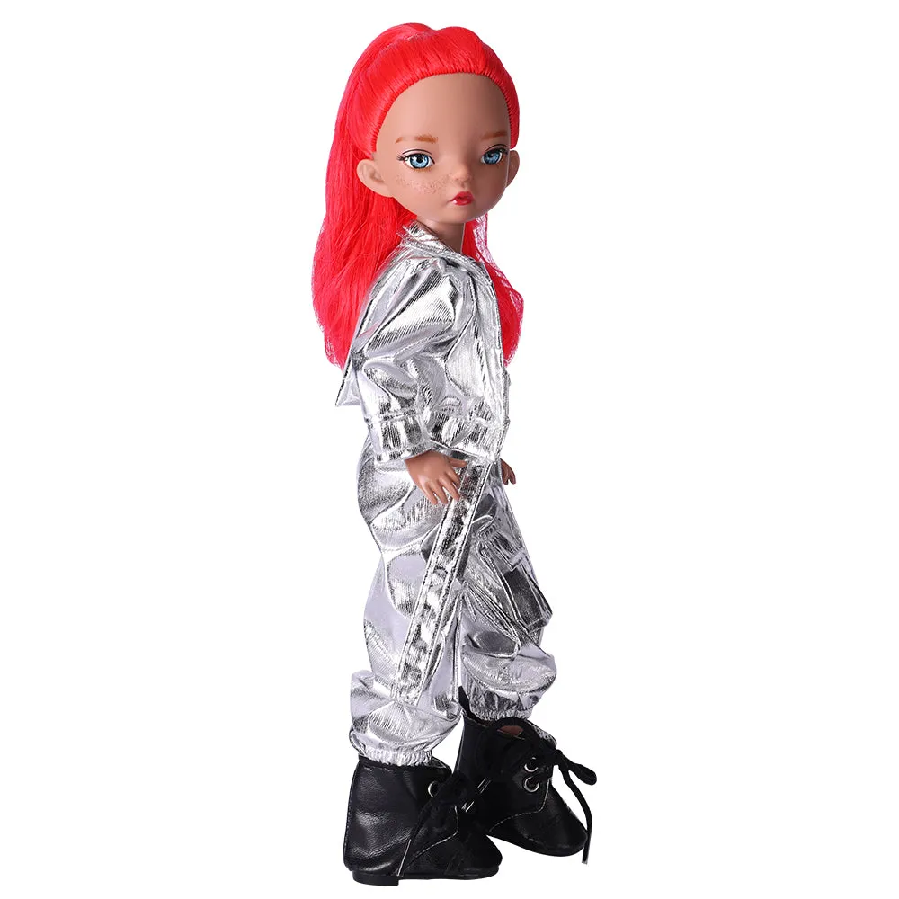 QUEBAN Doll by Beitz-Poseable Fashion Doll with Silver Jacket & Red Hair, A Pair of Designer Recommended Interchangeable Hand ,Great Gift for Kids 6-12 Years Old and Collectors– 11 ½ Inches