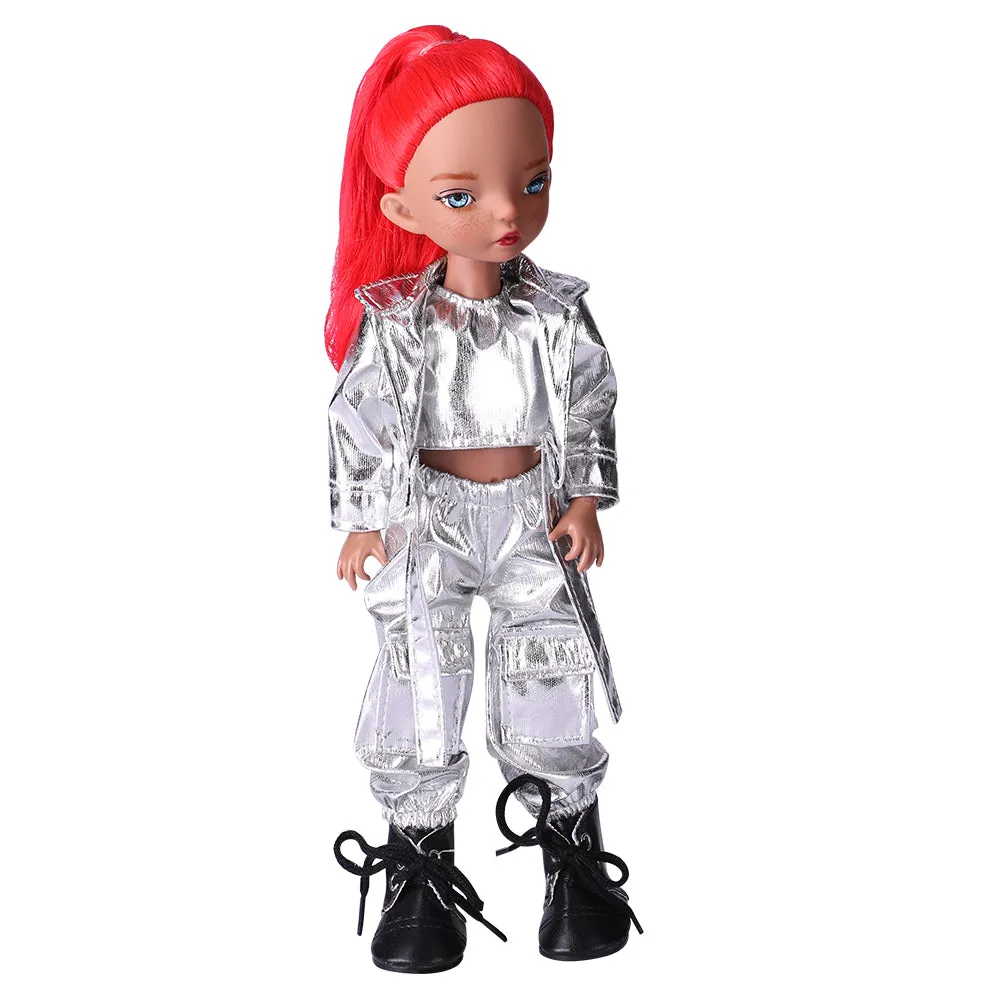 QUEBAN Doll by Beitz-Poseable Fashion Doll with Silver Jacket & Red Hair, A Pair of Designer Recommended Interchangeable Hand ,Great Gift for Kids 6-12 Years Old and Collectors– 11 ½ Inches