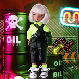QUEBAN Doll by Sileas-Poseable Fashion Doll with Black Overalls and Short White Hair,A Pair of Designer Recommended Interchangeable Hand,Great Gift for Kids 6-12 Years Old and Collectors-11 ½ inches