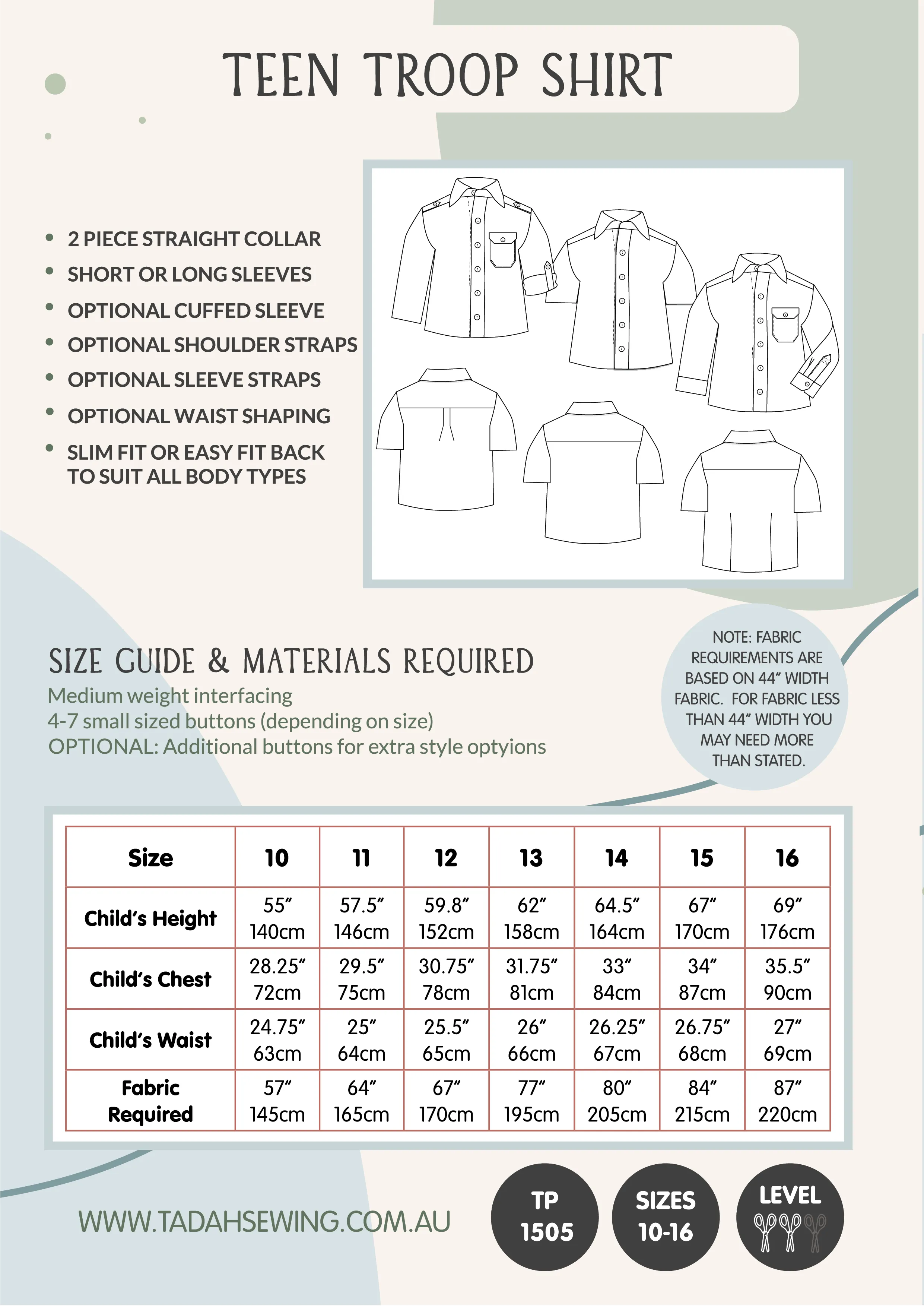 Teens Troop Shirt Sewing Pattern